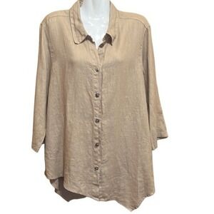 CMC women's top XL beige 100% linen asymmetrical breathable neutral minimalist